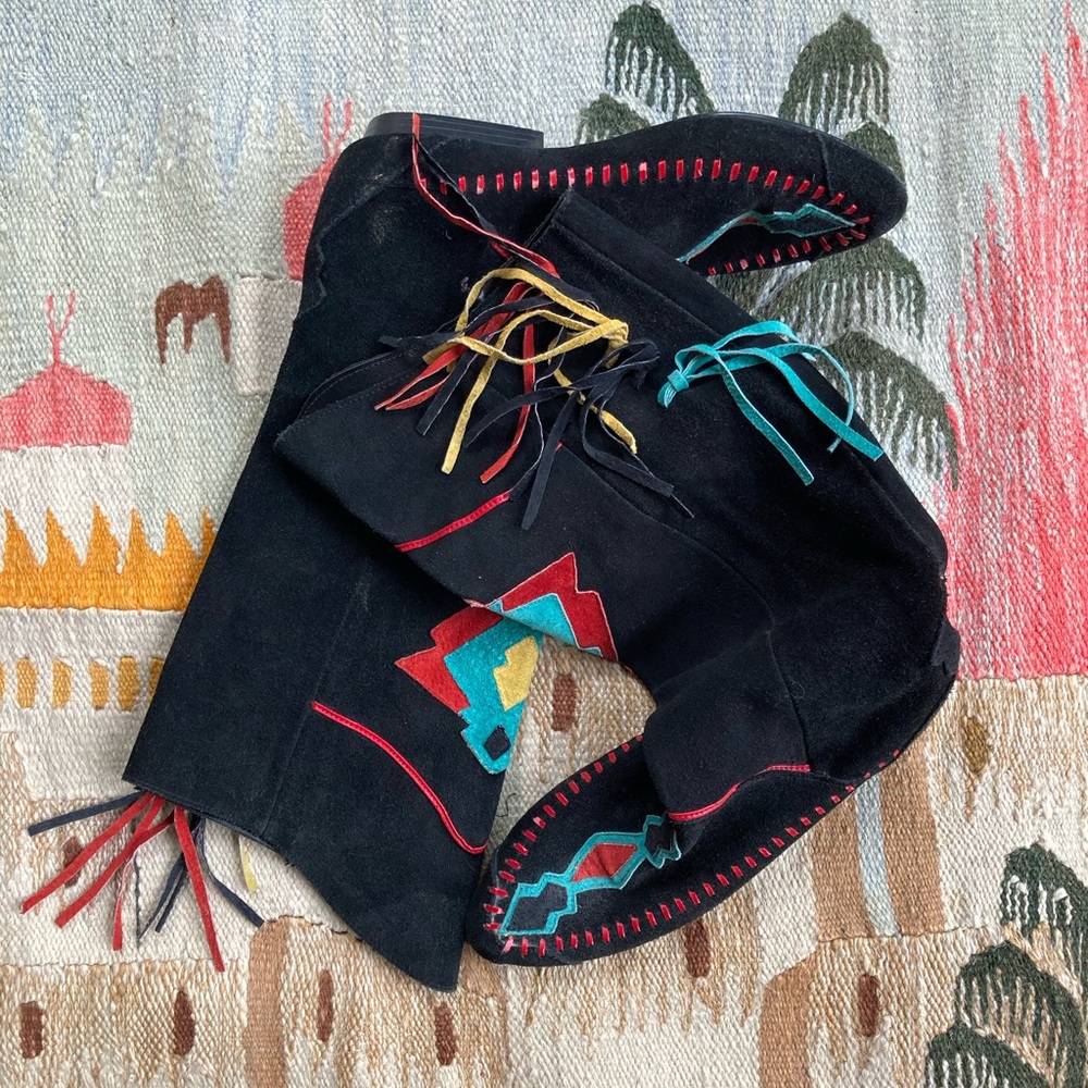 Vintage Authentic Suede Fringe Tribal Boots